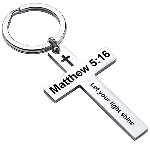 Ldurian Bible Verse Keychain Christian Cross Keychain for Women, Cross Key Chain for Men Religious Scripture - style: Matthew 5:16
