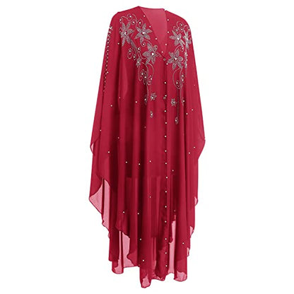 OBEEII Muslim Dress for Women Loose Batwing Sleeved Hooded Beaded Embroidery Long Abaya Dress Kaftan Abayas Islamic Robe - color: Bs02