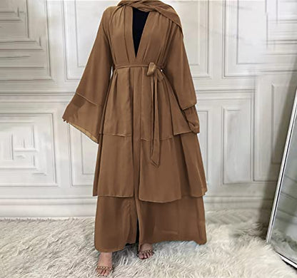 Muslim Abaya Dress for Women - Long Sleeve Islamic Dubai Abaya Cardigan Robe - Middle East Prayer Dress with Hijab - color: #A: Brown, size: X-Large