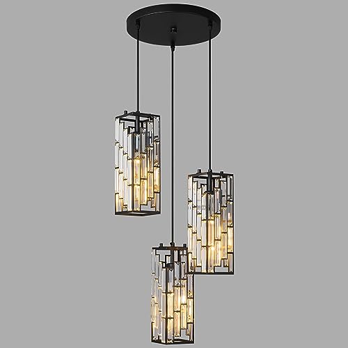 Black Pendant Lighting Modern Pendant Light, Mini Crystal Chandeliers,Adjustable Pendant Light Fixture for Kitchen Island Dinning Room Bedroom (3 Light) - color: Black, size: 3-Light