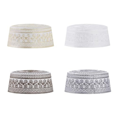 haozaikeji 4pcs Men's Muslim Prayer Kufi Hat Embroidered Islamic Prayer Cap Arabian Omani Turkish Praying Caps Eid Topi Hat - color: Gold+white+grey+brown