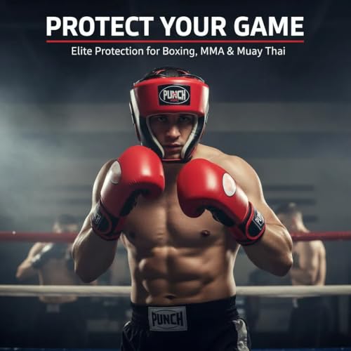 Punch Sports Boxing Headgear with Cheek Protection – Synthetic Leather Sparring Head Guard with Multi-Layer Foam Padding for MMA, Muay Thai & Kickboxing - size: Large