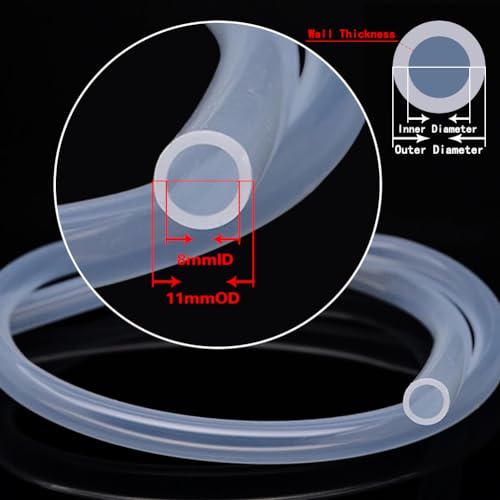 Silicone Tubing 8mm (5/16") ID x 11mm OD Food Grade High-temperature Pure Silicone Hose Tube Clear Pipe for Home Brewing Air and Liquid Transfer (Length 3 Meter- 9.84FT) - size: 8mmx11mm, style: 3M