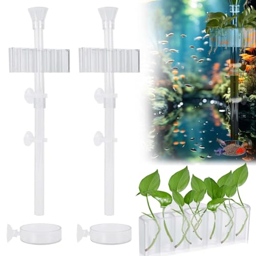 Aquarium Plant Holder Fish Feeding Tube Kit，Plant Holder for Aquarium，Fish Tank Feeder，Removable Adjustable Length Fish Feeder Tube，Fish Tank Plant Holder for Water Feature Decoration (2)