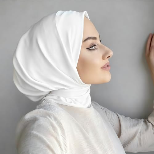 OULIGET Instant Scarf For Women,Muslim Flexible Turban with Buttons Ready to Wear Easy,Chic Sport Jersey Hijab Head Scarf - color: White