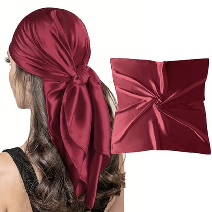 vimate 35" Square Silk Like Head Scarf - Women's Fashion Satin Scarf Bandana for Hair Wrapping at Night. - color: D#. Burgundy