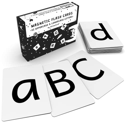 Attractivia Magnetic Big Alphabet ABC Flash Cards - 52 Sturdy Uppercase & Lowercase Large Letters, Black - for Classroom Teachers, Homeschool, ESL, Kids and Adults - style: Black Uppercase & Lowercase