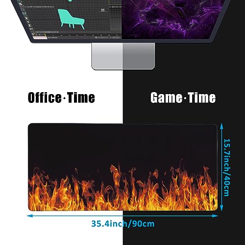 Fire Flames Large Gaming Mouse Pad,Waterproof Desk Mat for Desktop,Non-Slip Rubber Base Mousepad with Stitched Edges for Laptop Office and Home 35.4X15.7 Inch - color: Fire Flames