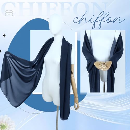 Chiffon Scarf,Soft Breathable Chiffon Shawls and Wraps,Silky Women's Hijab for Evening Dresses Wedding Bridal Scarves - color: Navy Blue, size: 67 x 28 inches