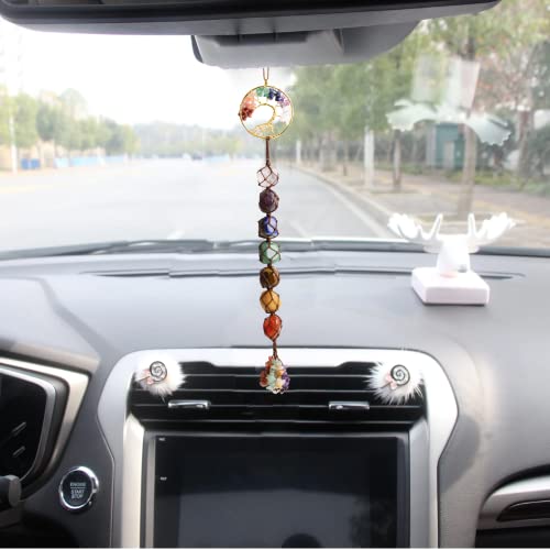 3 Pieces of 7 Chakras Healing Crystals and Tree of Life Wall Hanger Tumbled Gemstones Meditation Hanging Ornament Christmas Tree Memorial Hanging Pendant (Style 3) - color: A-style 21