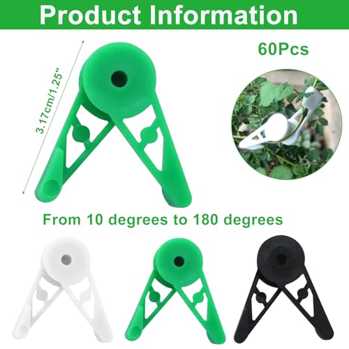 Jiozermi Low Stress Training Clips, 60 Pcs, Green + White + Black | 360 Degree Adjustable, Plant Stem Trainer, Garden Plant Branch Bender, Bud Trainer Clips, For Vine Plant Gardening