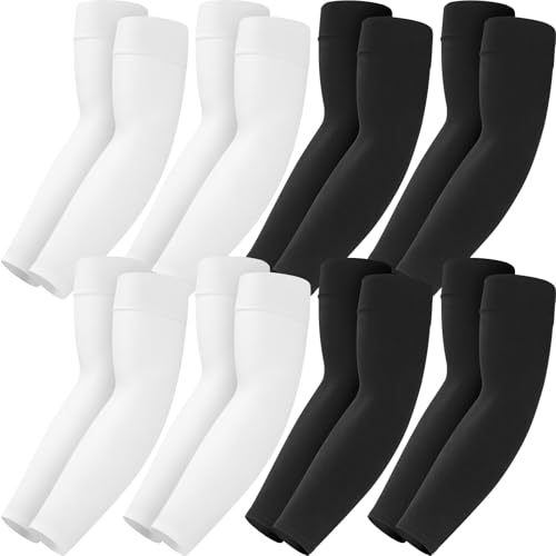 Mochabao 8 Pairs Soft Arm Sleeves, UV Sun Protection Cooling Compression Arm Covers for Outdoor Work, Sports, Men & Women - color: 4 Black + 4 White