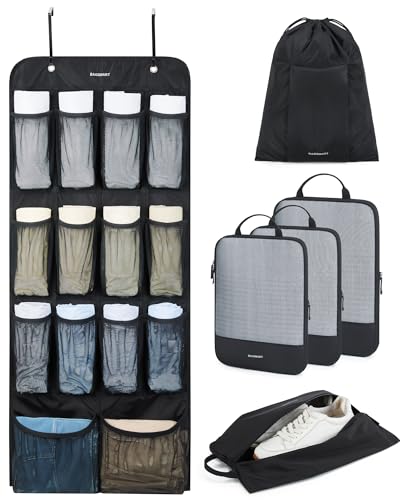 BAGSMART Hanging Compression Packing Cubes 6 Set Cruise Travel Essentials - color: Black