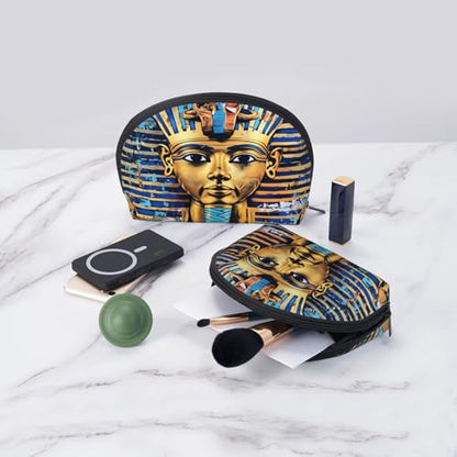 Egyptian Pharaoh 2-Piece Shell Makeup Bag Set, Large Capacity Travel Cosmetic Bag For Women With Zipper, Waterproof Polyester Toiletry Organizer Pouch For Purse, Travel, Gym & Daily Use - color: Egyptian Pharaoh