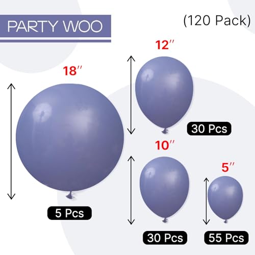 PartyWoo 더스티 블루 풍선 140피스 다양한 사이즈 팩 45.7cm(18인치), 30.5cm(12인치), 25.4cm(10인치), 12.7cm(5인치), 네이비 슬레이트 블루 보헤미안 뉴트럴 풍선 아치 키트, 베이비 샤워, 기념일, 졸업식, 생일 파티 장식, 블루-F15 - color: 블루-f15