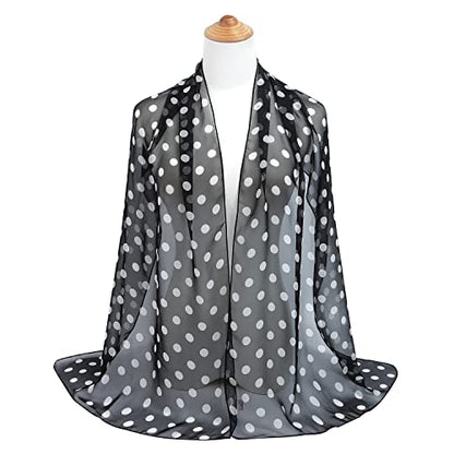 E-Clover Women Soft Floral Print Shawl Chiffon Sheer Scarf - color: Polka Dot-black White