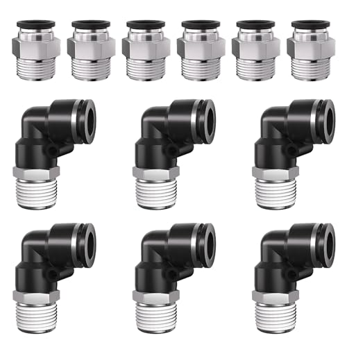 3/8 Push to Connect Fittings npt Thread to 1/2 Air Line quick | Pneumatic Tubing Hose 1/2 OD Tube to 3/8 npt, Male Elbow 90 Degree Straight Coupler - size: 1/2"OD x 3/8"NPT