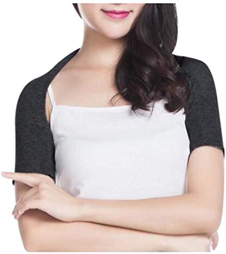 Knitted Double Shoulder Brace Warm Support Stability Compression Sleeve Wrap Recovery Office Home Knit Cashmere Guard for Rotator Cuff Shoulder - color: Dark Grey