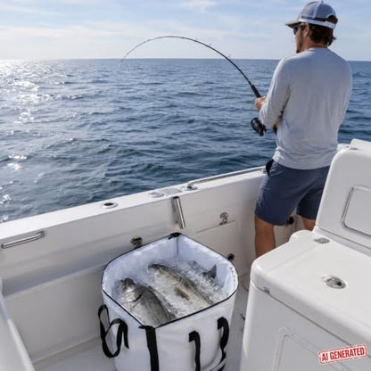 Goture Insulated Fish Cooler Bag, 500D PVC Leakproof Fishing Kill Bag | Waterproof Fish Bags with Carry Handle and Strap, Large Fishing Cooler Bags with Drain Plug, 59.06"x 20.08"x 9.06"