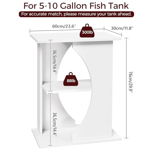 MAHANCRIS 10 Gallon Fish Tank Stand, Wooden Aquarium Stand with 3-Tier Storage Shelves, Heavy Duty Turtle Reptile Terrarium Tank Stand for Home Office, 23.6" L x 11.8" W x 29.9" H, White FTWT7601 - color: White