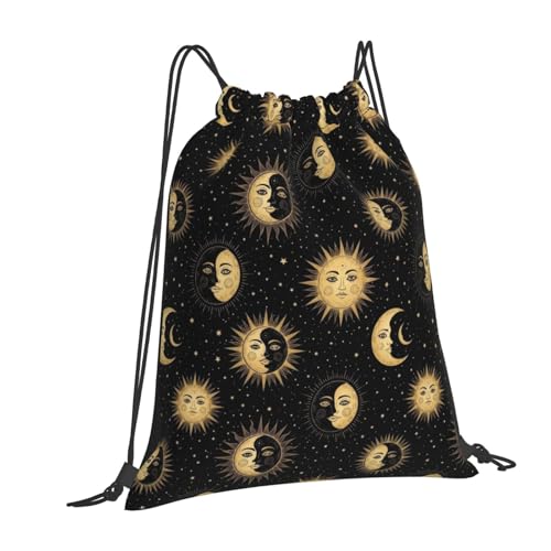 Drawstring Backpack for Men Women, Gold Sun Crescent Moon Star, Breathable Gym Sack for Yoga Travel and Outdoor Camping - color: Pattern (371)