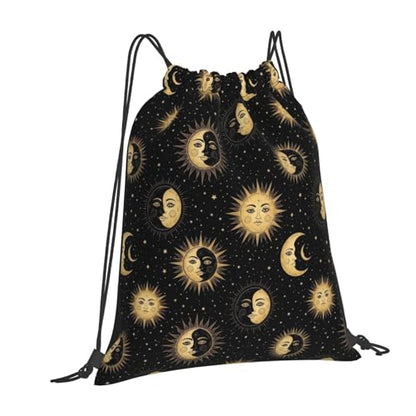 Drawstring Backpack for Men Women, Gold Sun Crescent Moon Star, Breathable Gym Sack for Yoga Travel and Outdoor Camping - color: Pattern (371)