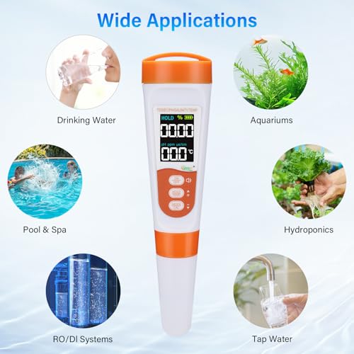 hygger Pool Salt Tester & PH Meter, 5-in-1 Digital Pool Water Tester, High Accuracy Salinity PH Temp EC and TDS Saltwater Pool Test Kit for Aquarium Swimming Pool Hot Tub and Swim Spas