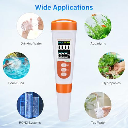 hygger Pool Salt Tester & PH Meter, 5-in-1 Digital Pool Water Tester, High Accuracy Salinity PH Temp EC and TDS Saltwater Pool Test Kit for Aquarium Swimming Pool Hot Tub and Swim Spas