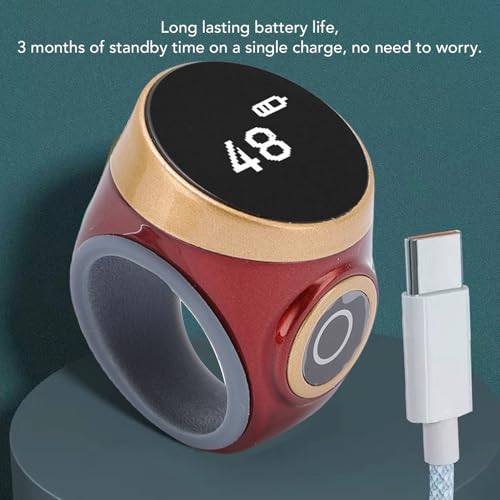 GOWENIC Tasbih Counter Prayer, Touch Control Tasbih Smart Ring Count, Digital LCD Zikr Ring for Men Women, Rechargeable Electronic Finger Counter - color: Red