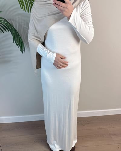 Modal Cotton Abaya Women Long Sleeve Prayer Dress Soft Stretch Islamic Clothes Elegant Robe For Eid, Ramadan, Umrah, Hajj - color: White, size: X-Small-Small