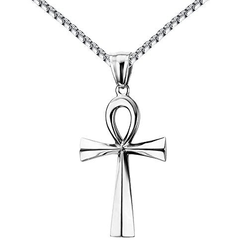 REVEMCN Reve Stainless Steel Coptic Ankh Cross Religious Pendant Necklace for Men Women, 20-24 Inches Chain - style: Silver Tone: 22'' Rolo Chain