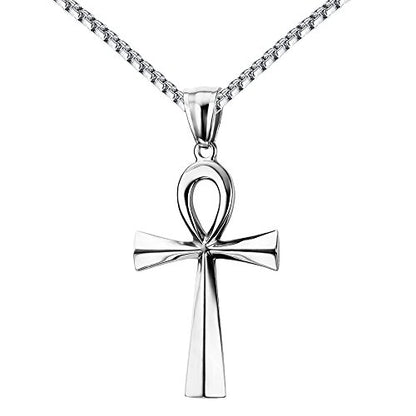 REVEMCN Reve Stainless Steel Coptic Ankh Cross Religious Pendant Necklace for Men Women, 20-24 Inches Chain - style: Silver Tone: 24'' Rolo Chain