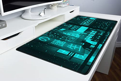 Cyan Green Japanese Desk Mat, Neon Tokyo Extended Mouse Pad Anime Cat Desk Pad, Gaming Mousepad XXL, Large Keyboard Mat for Gamers, Cool Computer Mat for Desk with Stitched Edges 31.5X15.7 in - color: Q-vaporwave Ice Blue City
