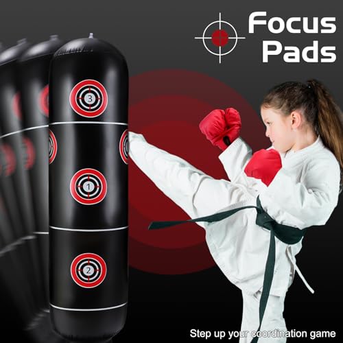 7 Pcs Kids Punching Bag Set Include Boxing Gloves, Inflatable Punching Bag, Hand Wraps, Hand Pads, Air Pump, Kids Boxing Training Set for Karate Kickboxing Taekwondo - color: Red
