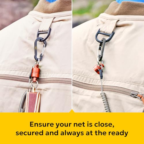 SF Strongest Magnetic Net Release Magnetic Keychain Fly Fishing Net Retractor Magnet Clip Holder Retractor with Retractable Coiled Lanyard Carabiner - color: Red Magnet+ Black Aluminum Alloy Hook