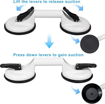 FCHO Glass Suction Cups Heavy Duty Aluminum Hooks for Tile Glass Lifting Dent Puller 2 Pack White | Heavy Duty Aluminum Glass Suction Cup Lifter, Aluminum Vacuum Plate Holder Hooks, For Glass Tile Lifting Dent Pulling, Bathro - color: White