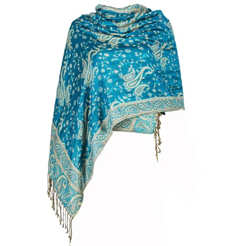 TUSHUSTY Pashmina Feel Shawls Wraps Rave Scarf for Women Soft Silky Reversible Men Scarves Hijab - color: Blue