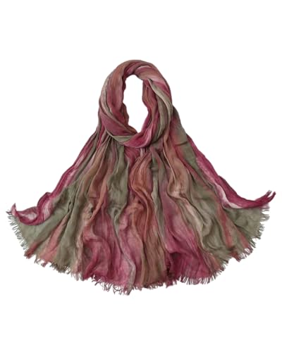 Women’s Gradient Tie Dye Hijab Scarf Soft Cotton Linen Headscarf Shawl Crinkle Printed Muslim Head Wrap - color: Color 2