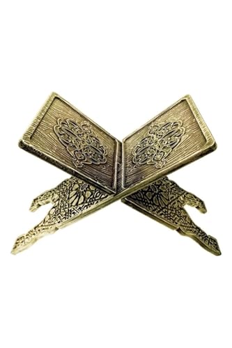 Foldable Wooden Quran Reading Stand - Ornate Carved Design - Gold Finish - Gold