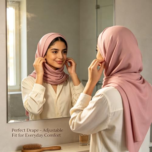 Jersey Hijab Scarf for Women,Lightweight Muslim Turban Head Scarf Modal Feel Hijab Coverings for Prayer with Clip - color: Dark Pink