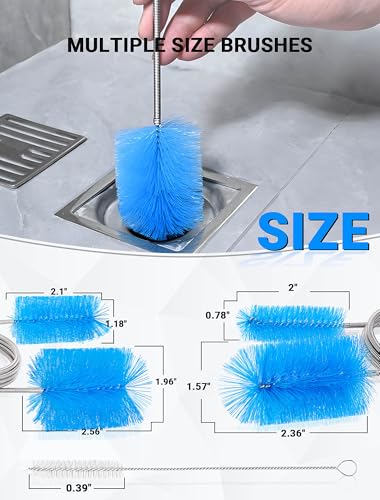 66 Inch Drain Cleaning Brush, Flexible Long Pipe Cleanner Tool | Flexible Long Reach, Double Nylon Ends, Stainless Steel Shaft, Sink & Drain Cleaning, Includes 2 Straw Brushes - size: Large clean brush