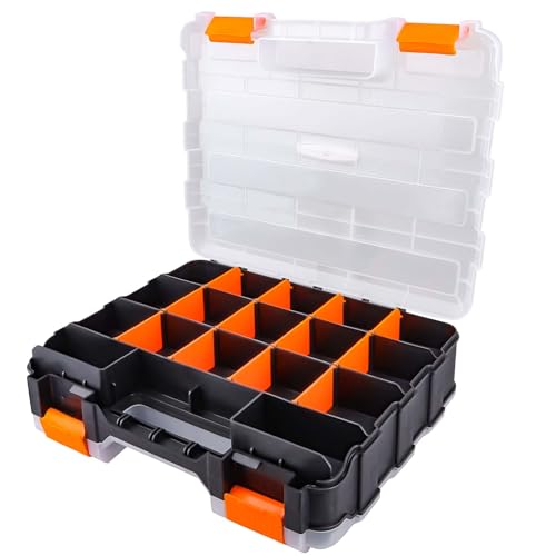 HobbyPark RC Hardware Organizer Box Adjustable Compartments Removable Dividers Durable Plastic Double Side Tools Box Screw Organizer For Nuts, Bolts, Screws, Nails, Small Parts, Tools