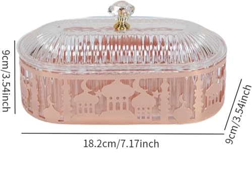 장식용 핑크 이드 무바라크 스낵 트레이, 뚜껑 포함, 간식, 사탕, 과일, 디저트용 8.9cm(3.5인치) 직사각형 서빙 트레이