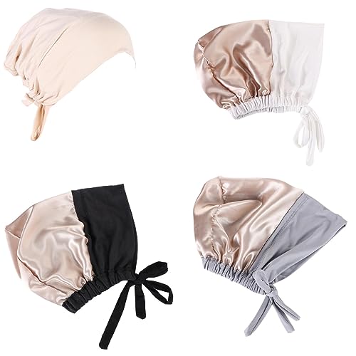 ® Soft Satin Turban Hat Inner Hijab Caps Underscarf Bonnet Hat Headwear for Cancer&Sleep - color: Beige White Black Light Grey