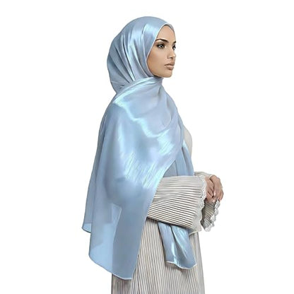 Organza Sheen Shimmer Crepe Hijab Scarf for Women Lightweight Sheer Shawl Wrap for Wedding and Evening Dresses - color: Baby Blue