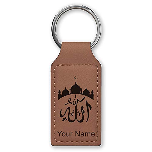 LaserGram Rectangle Keychain, Allah 2, Personalized Engraving Included (Dark Brown) - color: Dark Brown