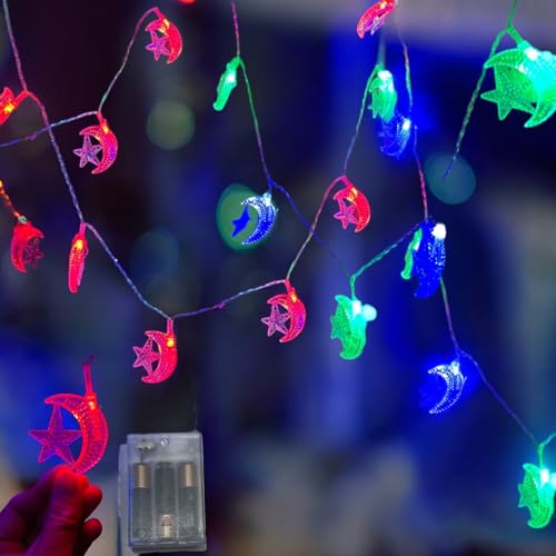 Eid String Lights - Moon Star Lantern Indoor Decoration for Bedroom, Kids Room, Birthday with Battery Pack (Moon Star_LED) - color: Moon Star_LED