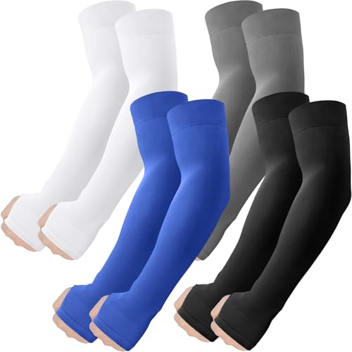 ROXUN Arm Sleeves with Thumb Hole, Cooling UV Sun Protection Compression Tattoo Cover Up for Men/Women - color: 4 Pairs - Black+white+dark Gray+blue