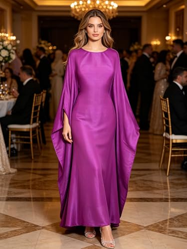 Shinsto Women Satin Prayer Dress Kaftan Robe Musulmane Femme Flashy Gown Luxury Party Wear Nightclub Outfit - color: Purple, size: 2