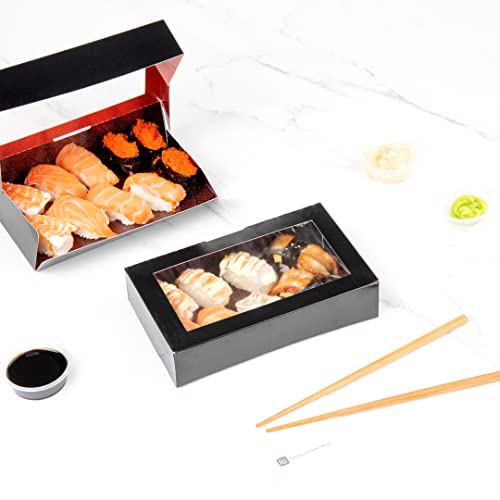 Restaurantware Sakura Vision 8 x 4.8 x 1.8 Inch Sushi Boxes 50 Disposable Take Out Boxes - Built-In Lid Clear Window Black Paper Rectangle Boxes For Sushi Maki Or Sashimi - size: Large
